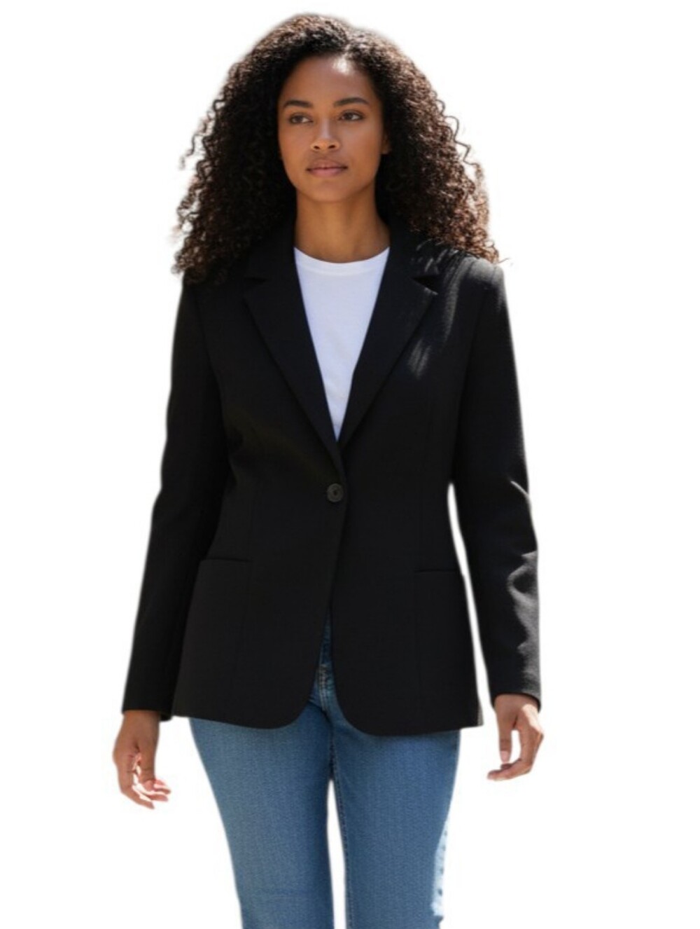 MM LaFleur Black Button Front Blazer Patch Pocket Career Jacket Size 8